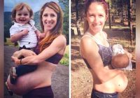 Divu bērnu māte padalījās ar savām pēcdzemdību fotogrāfijām. Cilvēki bija pārsteigti par viņas dīvaino vēderu… FOTO